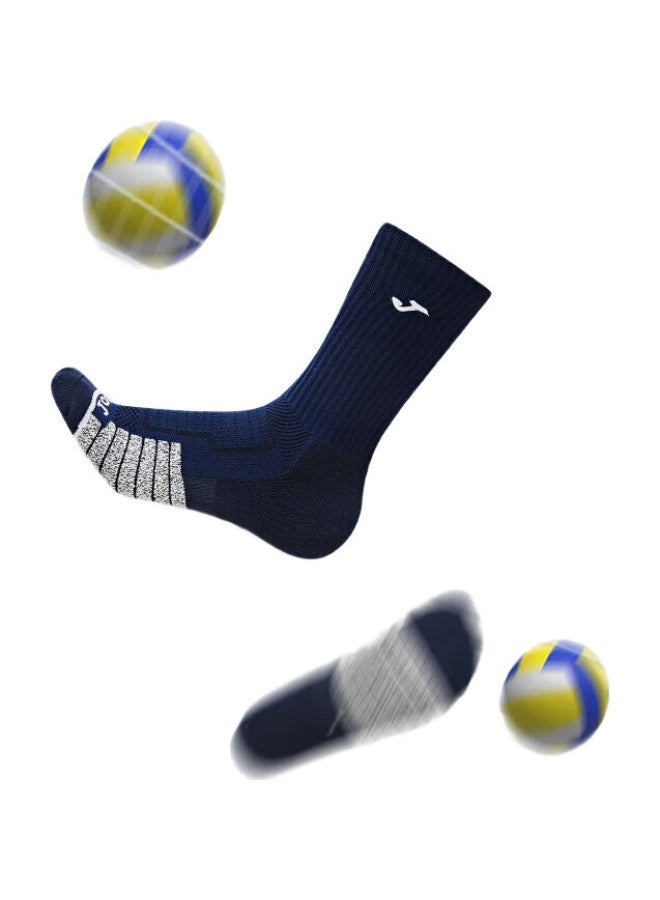 Joma High-Top Sports Socks For Volleyball, Running, Training, Basketball, Badminton, Breathable, Sweat-Absorbing, Shock-Absorbing Terry Socks, Navy Blue, M - Image 1