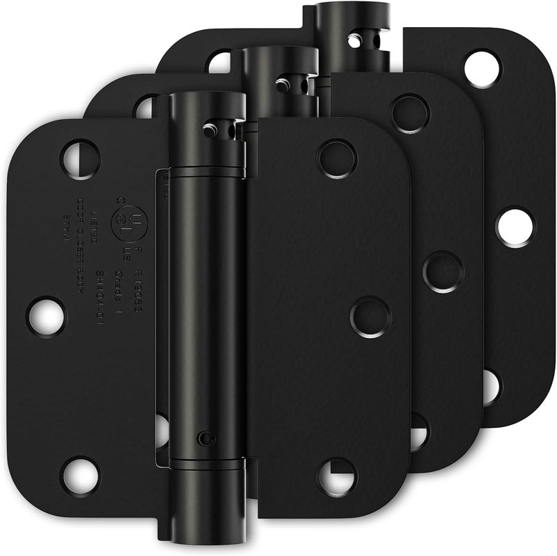 Luxbaro 3 Pack Self Closing Door Hinges 3.5 Inch, Matte Black Spring Loaded Hinges with 5/8'' Radius Corners, Adjustable Tension for Garage, Front Door, for Left and Right Hand Door, UL Listed - Image 1