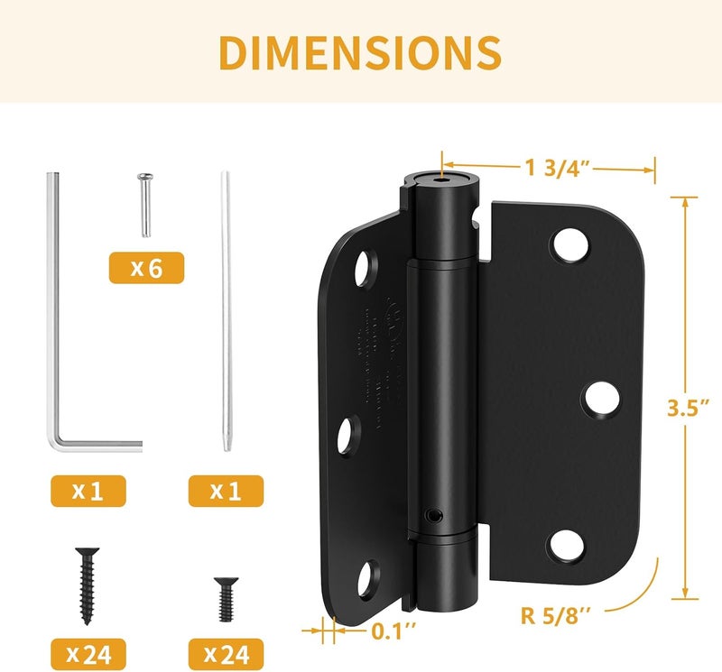 Luxbaro 3 Pack Self Closing Door Hinges 3.5 Inch, Matte Black Spring Loaded Hinges with 5/8'' Radius Corners, Adjustable Tension for Garage, Front Door, for Left and Right Hand Door, UL Listed - Image 2