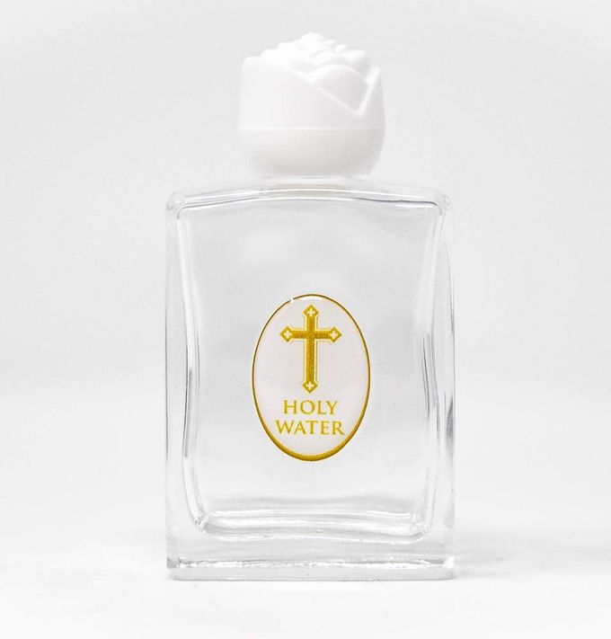 LOURDES GIFTS GLASS HOLY WATER BOTTLE WHITE ROSE TOP CONTAINING LOURDES WATER PRAYER CARD