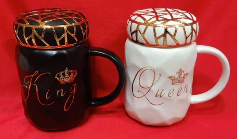 OANGO King Queen Printed Coffee and Tea Ceramic Mug Gift for Birthday Husband, Couple, Friends, Lover,Brother, beutyfull Mug Set of 2 Mugs(Black & White) - Image 5