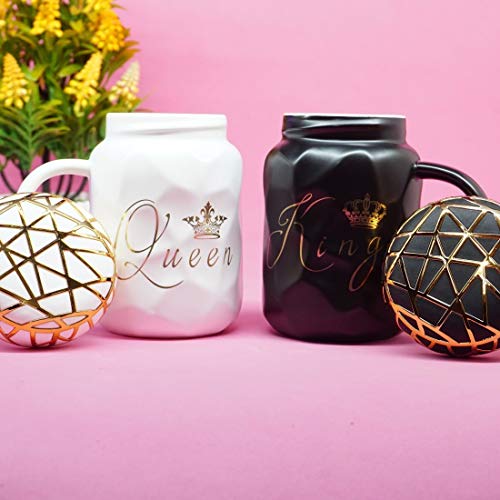 OANGO King Queen Printed Coffee and Tea Ceramic Mug Gift for Birthday Husband, Couple, Friends, Lover,Brother, beutyfull Mug Set of 2 Mugs(Black & White) - Image 2