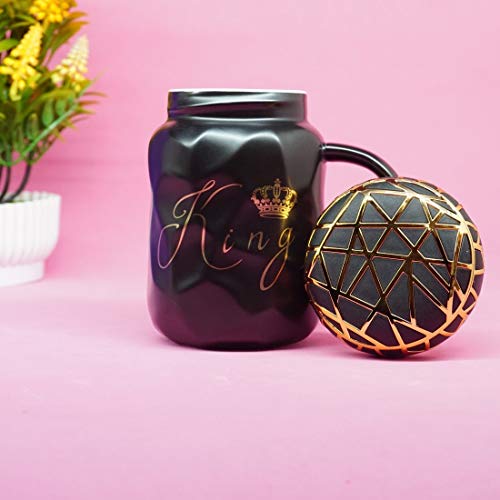 OANGO King Queen Printed Coffee and Tea Ceramic Mug Gift for Birthday Husband, Couple, Friends, Lover,Brother, beutyfull Mug Set of 2 Mugs(Black & White) - Image 3