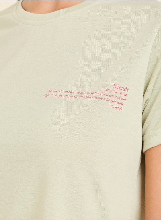 Styli - Slogan Print T-Shirt & Button Placket Shorts Set - Image 1