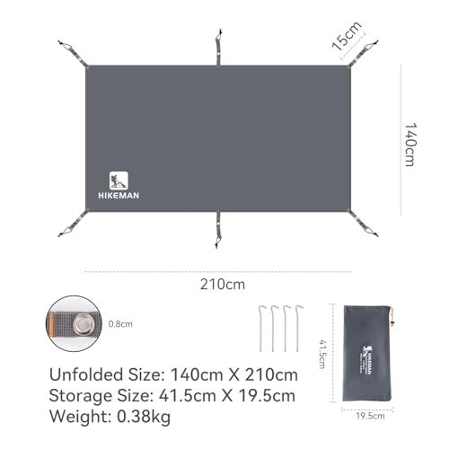 Hikeman Tent Footprint - Waterproof Camping Tarp, Heavy Duty Tent Floor Saver, Ultralight Ground Sheet Mat for Hiking, Backpacking, Hammock, Beach - Storage Bag Included(PU3000mm,140 * 210CM) - Image 4