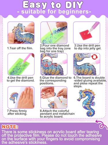 Beeplove Diamond Art Kits for Kids - Crafts Gifts for Girls 8-12, 4 Pcs Double Sided Sea Animal Style Wind Chime, Hanging Crystal Rhinestone Painting Ornament - Image 4