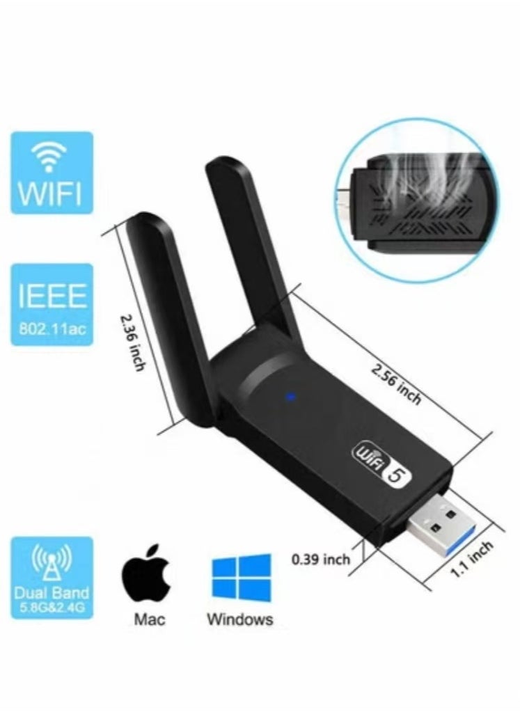 Captaintech Wireless USB WiFi Adapter for PC, 1200Mbps Dual Band WiFi Dongle 2.4G/5G with USB 3.0, Wireless Network Adapter for Windows 11/10/8/7 and Mac OS X  - Image 2