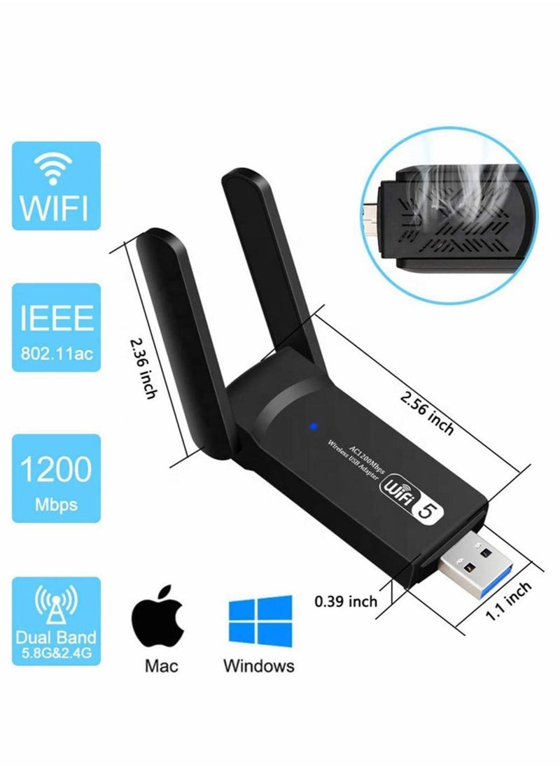 Captaintech - Wireless USB WiFi Adapter for PC, 1200Mbps Dual Band WiFi Dongle 2.4G/5G with USB 3.0, Wireless Network Adapter for Windows 11/10/8/7 and Mac OS X - Image 1