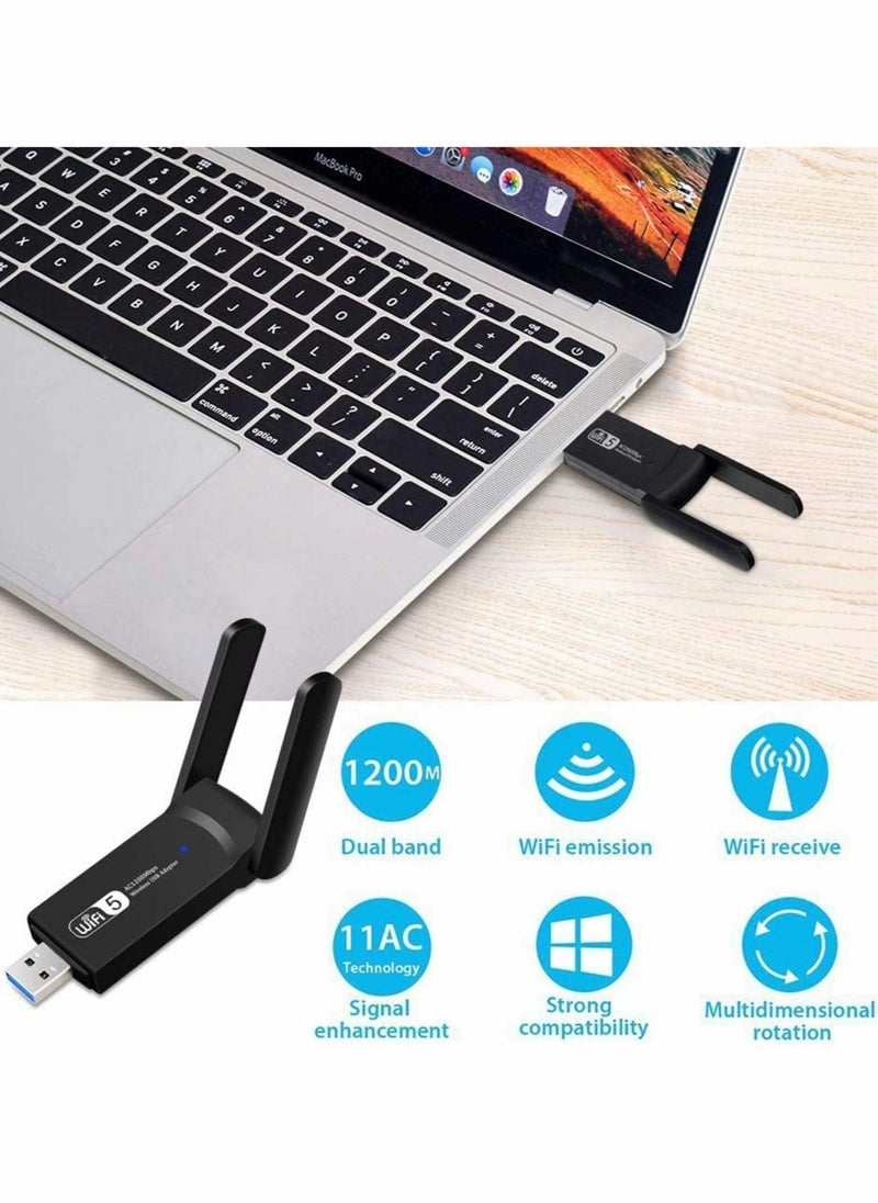 Captaintech - Wireless USB WiFi Adapter for PC, 1200Mbps Dual Band WiFi Dongle 2.4G/5G with USB 3.0, Wireless Network Adapter for Windows 11/10/8/7 and Mac OS X - Image 1