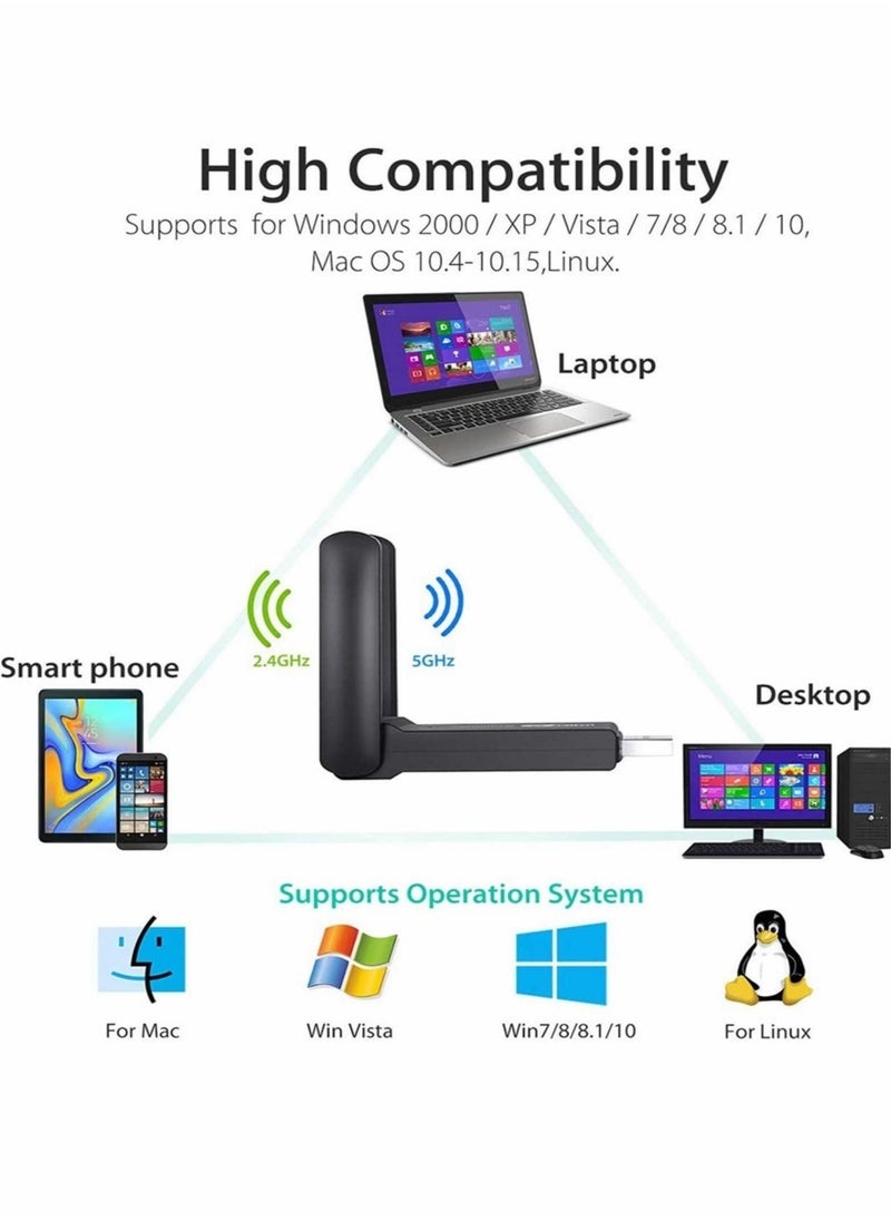 Captaintech - Wireless USB WiFi Adapter for PC, 1200Mbps Dual Band WiFi Dongle 2.4G/5G with USB 3.0, Wireless Network Adapter for Windows 11/10/8/7 and Mac OS X - Image 1