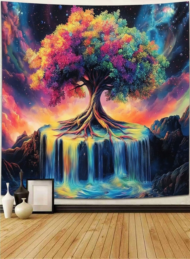 Simpkeely Tree of Life Blacklight Tapestry UV Reactive Colorful Waterfall Tapestry Galaxy Space Starry Sky Wall Tapestries Hanging for Bedroom - 59.1" L x 51.2" W - Image 3