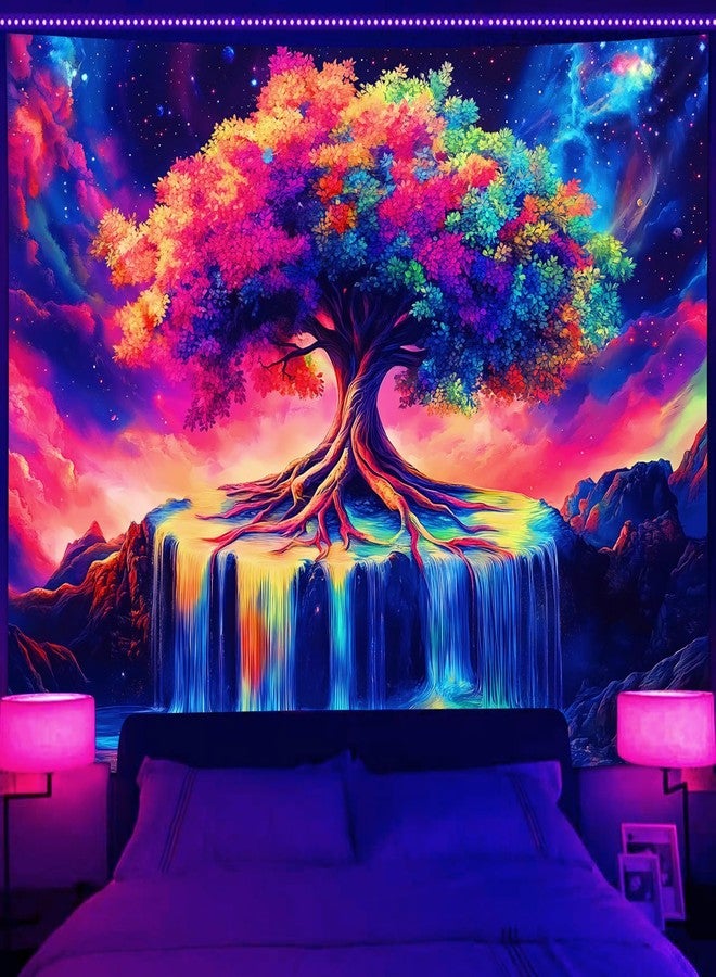 Simpkeely Tree of Life Blacklight Tapestry UV Reactive Colorful Waterfall Tapestry Galaxy Space Starry Sky Wall Tapestries Hanging for Bedroom - 59.1" L x 51.2" W - Image 4