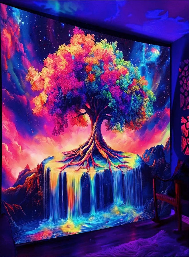 Simpkeely Tree of Life Blacklight Tapestry UV Reactive Colorful Waterfall Tapestry Galaxy Space Starry Sky Wall Tapestries Hanging for Bedroom - 59.1" L x 51.2" W - Image 2