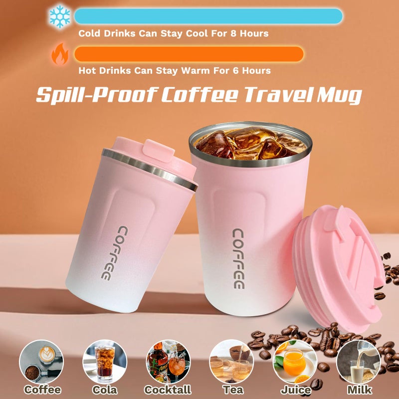 SPLMIFA Travel Coffee Mug Leak-Proof, Reusable Coffee Cups with Lids, Stainless Steel Vacuum Insulated Coffee Tumblers, Thermal Insulation Cup for Men and Women Hot & Cold Drinks(2nd-Pink White, 12OZ) - Image 2