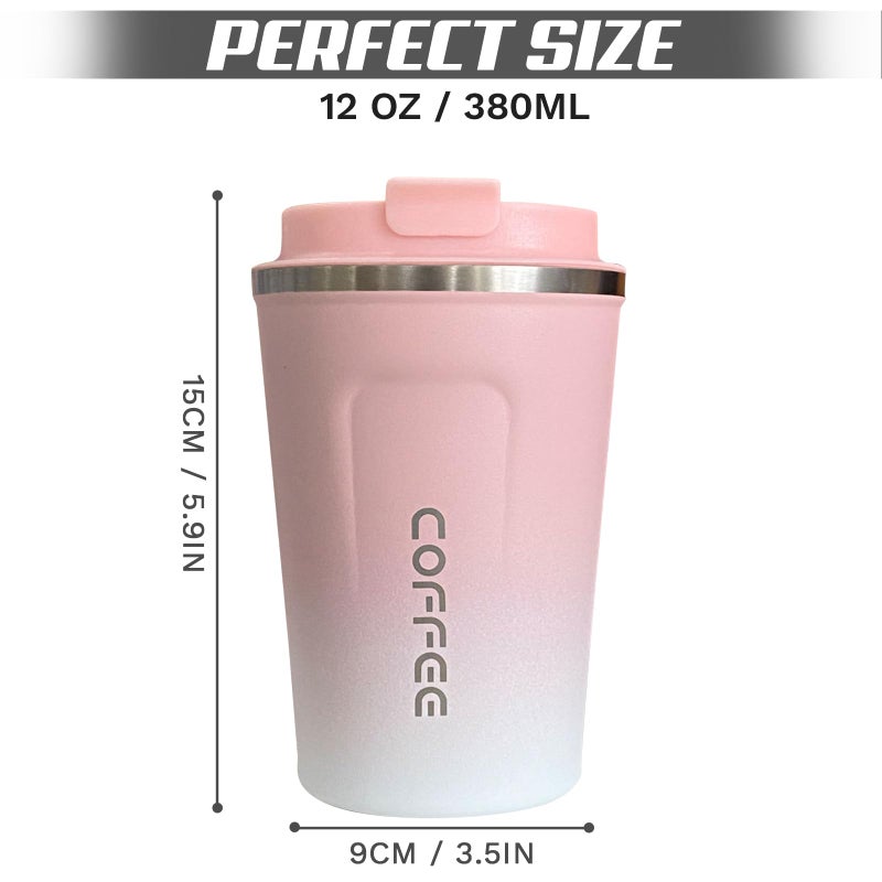 SPLMIFA Travel Coffee Mug Leak-Proof, Reusable Coffee Cups with Lids, Stainless Steel Vacuum Insulated Coffee Tumblers, Thermal Insulation Cup for Men and Women Hot & Cold Drinks(2nd-Pink White, 12OZ) - Image 4