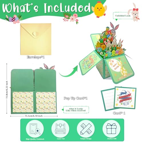HEYINSHEN 3D Easter Greeting Cards with Envelopes and Sticker Rabbit Religion Pop Up Card Bunny Cards Happy Easter Card for Kids Children Daughter Son Spring Home Decorations - Image 2