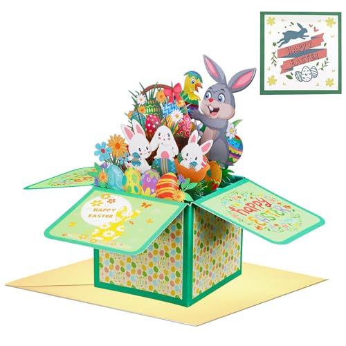HEYINSHEN 3D Easter Greeting Cards with Envelopes and Sticker Rabbit Religion Pop Up Card Bunny Cards Happy Easter Card for Kids Children Daughter Son Spring Home Decorations - Image 1