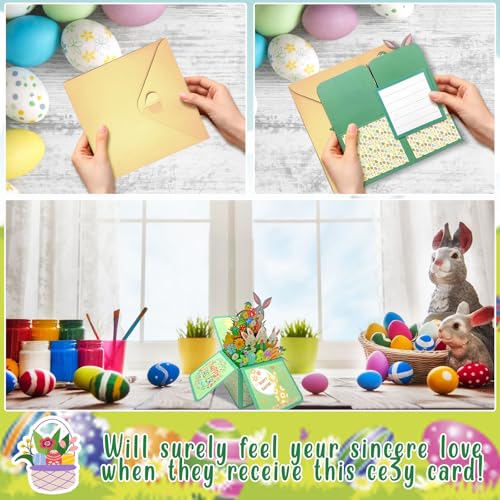 HEYINSHEN 3D Easter Greeting Cards with Envelopes and Sticker Rabbit Religion Pop Up Card Bunny Cards Happy Easter Card for Kids Children Daughter Son Spring Home Decorations - Image 4