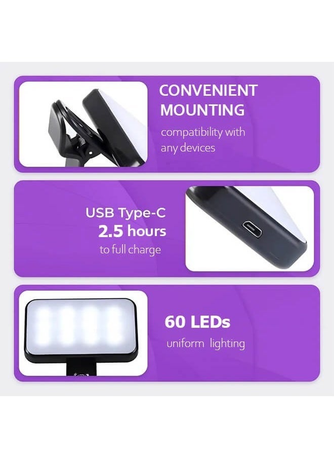 Furtey Clip-On Photography Light for Phone and Laptop, Video Light, Portable LED Camera Fill Light Panel, Pocket LED Phone Light, Dimmable with Three Lighting Effects, Rechargeable LED Light  - Image 3