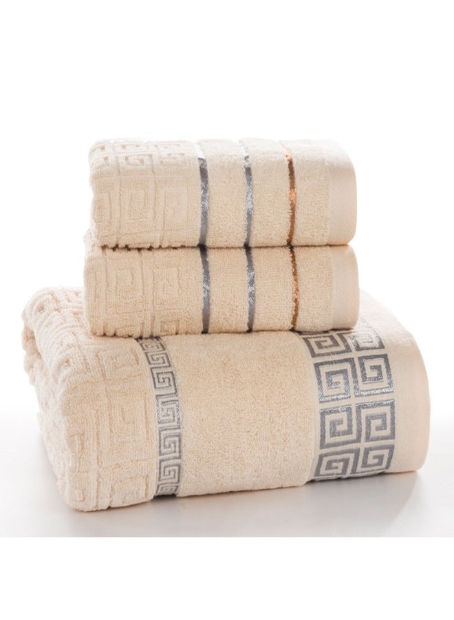 NIBEMINENT 3-Piece Plaid Cotton Bath Towel Beige 30 X 20 10cm