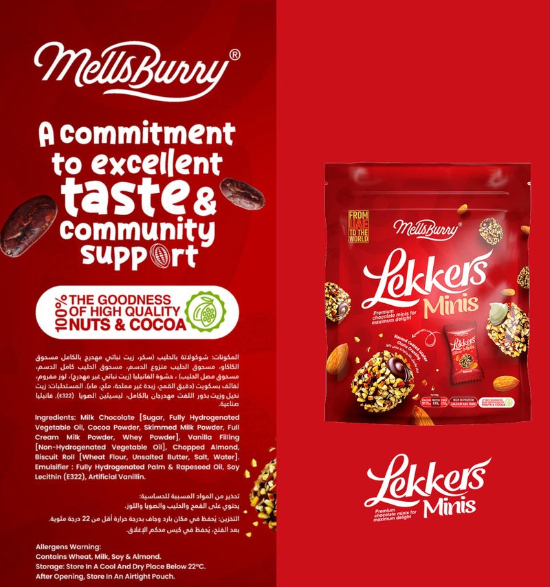 MELLSBURRY Lekkers Minis Almond Coated Premium Chocolate Bites – Crunchy Nut Covered Chocolate Balls – Individually Wrapped Mini Chocolates Pouch – 150g - Image 3