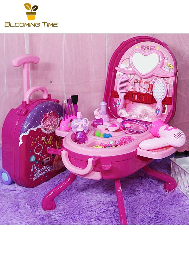 بلومنغ تايم مجموعة مكياج ألعاب للبنات ألعاب تلبيس ، طاولة مكياج قابلة للطي ، حقيبة قابلة للإزالة ، وردي - Image 1