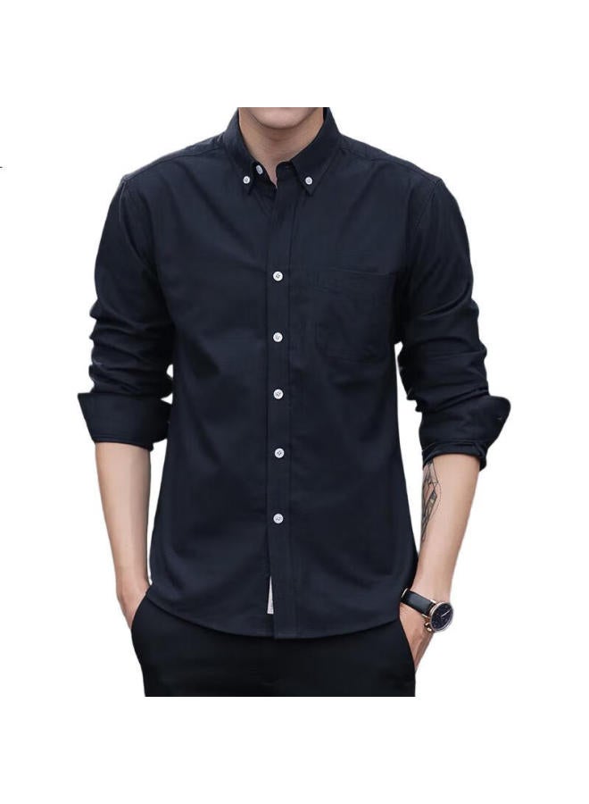 ROMON قميص عمل كاجوال بأكمام طويلة بلون موحد من القطن للرجال، أزرق داكن، 4XL - Image 3