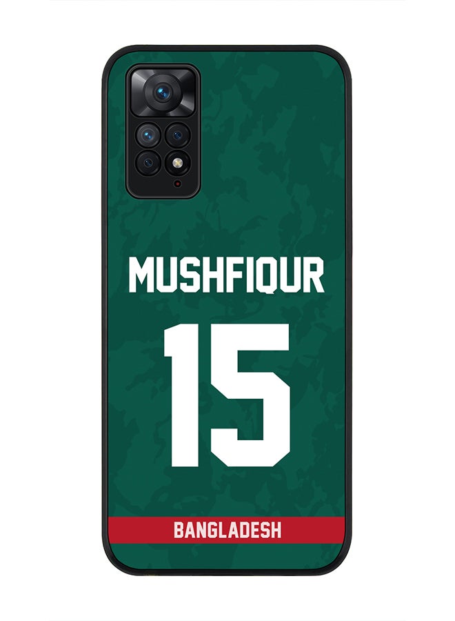Stylizedd Rugged Black Edge Case for Redmi Note 11 4G / Redmi Note 11S, Slim fit Case Flexible thin Cover - Player Name - Mushfiqur Rahim, Jersey Number- 15 - Image 1