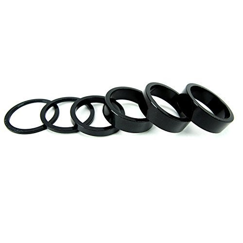 CYSKY Bicycle Headset Spacer 6 Packs Bike Stem Headset Spacer Kit Fit 1 1/8-Inch Stem for MTB BMX Mountain Bike Road Bikes 2mm 3mm 5mm 10mm x 3 (Aluminium Alloy, Black) - Image 1