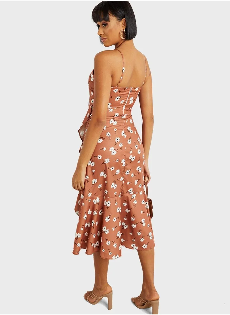 Styli Floral Ruffle Midi Dress