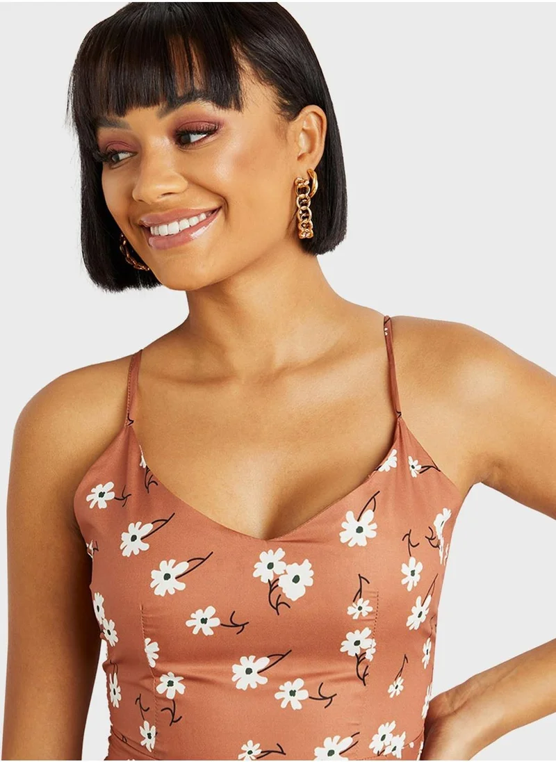 Styli Floral Ruffle Midi Dress