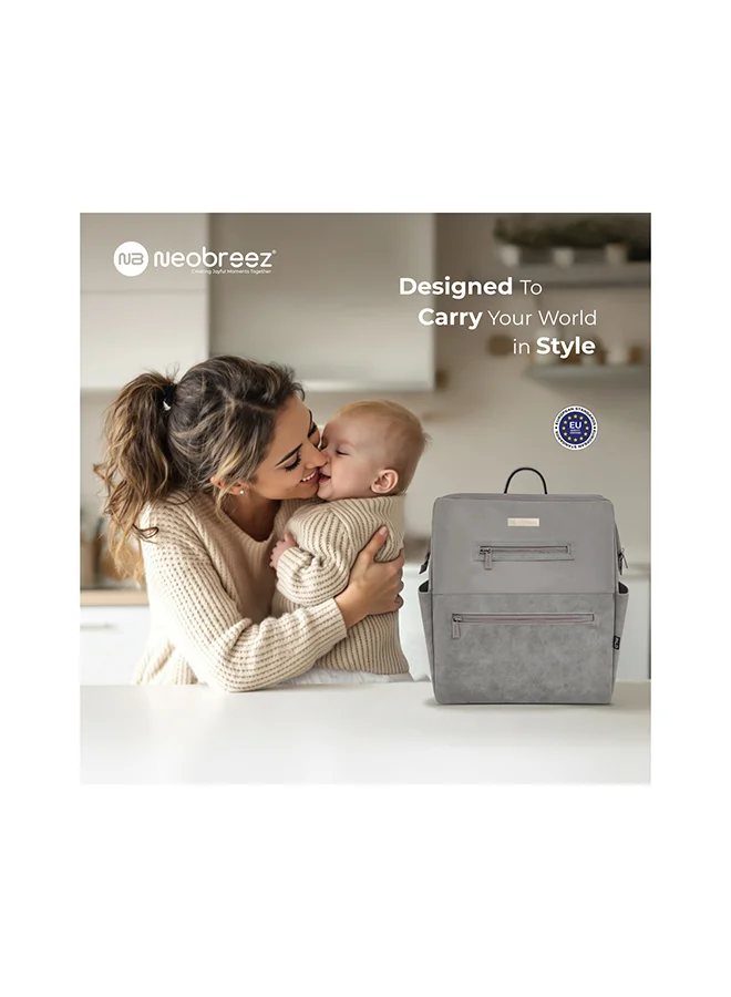 neobreez RILO Multifunction Waterproof Diaper Bag for Baby&Toddler|7-Pcs Set W/Changing Mat, Wet Bag, Pouches|Large-Capacity Travel Backpack for Mom&Dad with Trolley Sleeve|Diaper Tote Bag