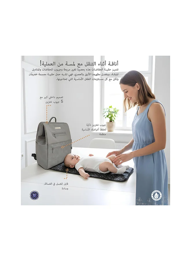 neobreez RILO Multifunction Waterproof Diaper Bag for Baby&Toddler|7-Pcs Set W/Changing Mat, Wet Bag, Pouches|Large-Capacity Travel Backpack for Mom&Dad with Trolley Sleeve|Diaper Tote Bag