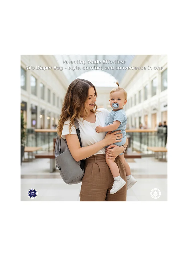 neobreez RILO Multifunction Waterproof Diaper Bag for Baby&Toddler|7-Pcs Set W/Changing Mat, Wet Bag, Pouches|Large-Capacity Travel Backpack for Mom&Dad with Trolley Sleeve|Diaper Tote Bag