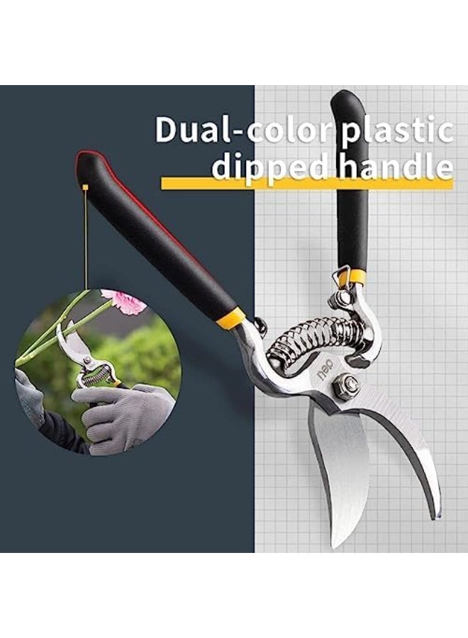 Deli 8-Inch Pruning Shear – Curved Jaw, Silver/Black, Sharp & Durable - Image 3