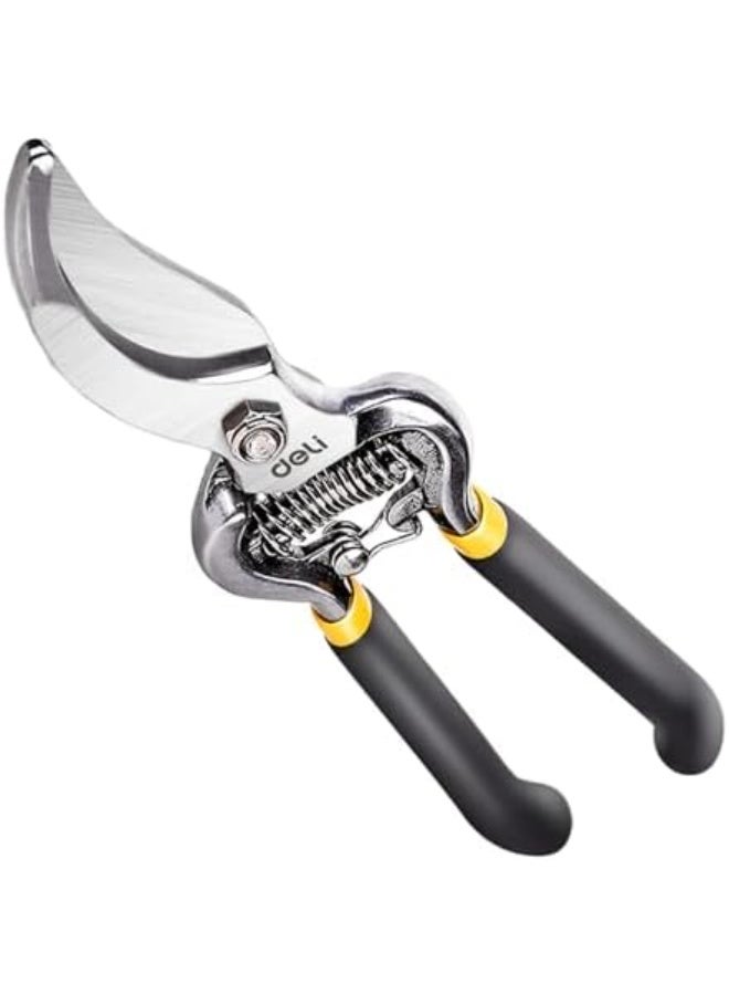 Deli 8-Inch Pruning Shear – Curved Jaw, Silver/Black, Sharp & Durable - Image 1