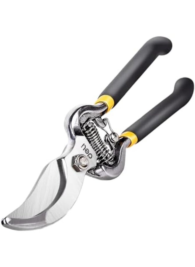 Deli 8-Inch Pruning Shear – Curved Jaw, Silver/Black, Sharp & Durable - Image 2