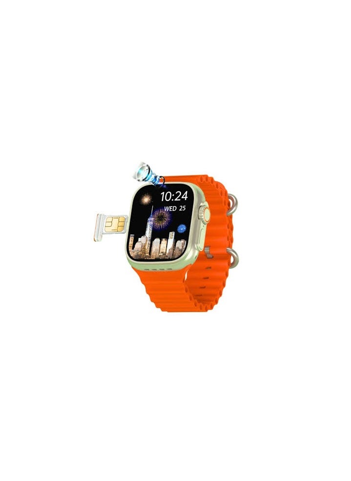 Modio ST10 watch supports front and back camera and SIM card Thanks to its elegant and modern design, the advantage of this smart watch is the dual camera, which allows you to capture everything Color Orange Supports Google Play