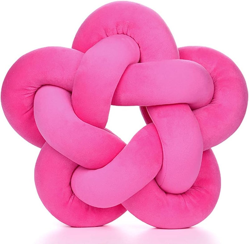 Wadser Knot Plush Throw Pillow Handmade Knotted Star Pillow Soft Sofa Lumbar Cushion Stuffed Ball Cushion Home Office Children Room Decor, Fuchsia - Image 1