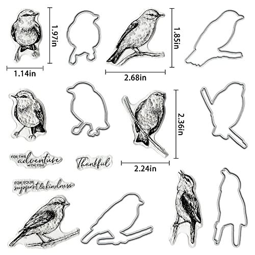 Heureppy Birds Cutting Dies and Clear Stamps Animals Clear Stamps with Die Cuts for Card Making, Thankful Words Animal Embossing Stencil Template Tool for DIY Scrapbooking Photo Album Card Craft Decoration - Image 2