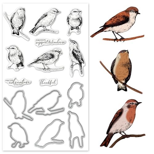 Heureppy Birds Cutting Dies and Clear Stamps Animals Clear Stamps with Die Cuts for Card Making, Thankful Words Animal Embossing Stencil Template Tool for DIY Scrapbooking Photo Album Card Craft Decoration - Image 1