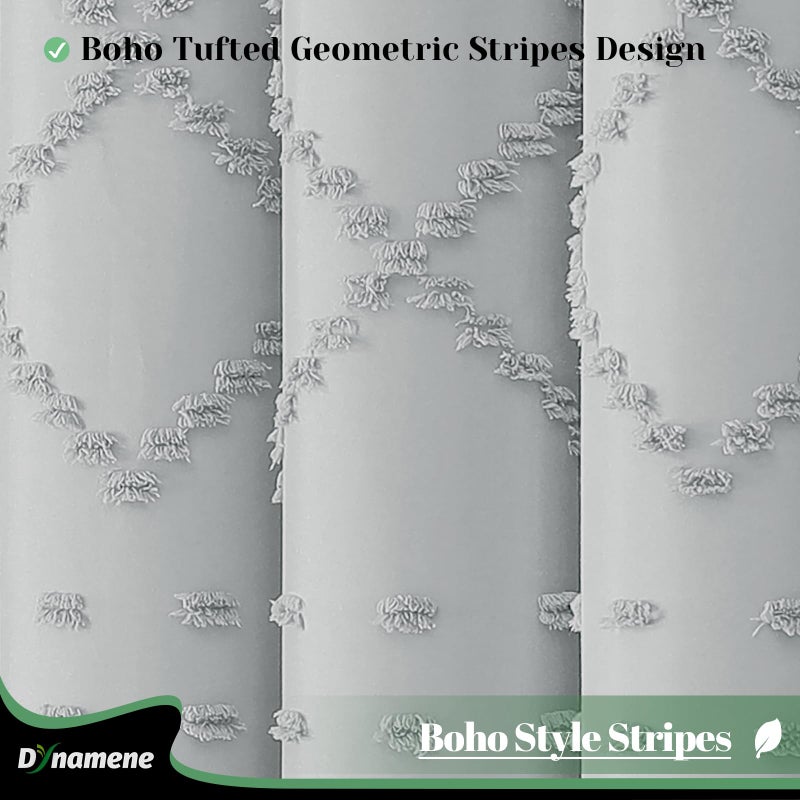 Dynamene ستائر دش طويلة دش طويلة 96 بوصة طويلة بوهو معنقدة هندسية مخططة الستائر دش الدش للحمام طويل المزرعة الستار القماش دش مجموعة مع 12 هوك الرمادي 72x96 - Image 1