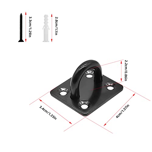 HOMPER 4 Pcs M6 Pad Eye Plates Black,304 Stainless Steel Marine Hardware Staple Hook Loop with 16 Screws and Plastic Plugs, Used for Hanging Basket Planters, Roof Beam, Ceiling Fan, Shade Sail - Image 2