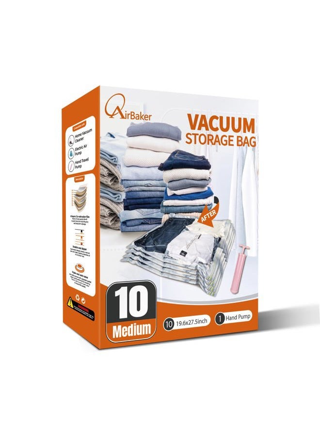 AirBaker 10 Pack (Medium) Vacuum Storage Bags, Space Saver Sealer Bags for Clothes Comforters Blankets Pillows with Travel Hand Pump - Image 1