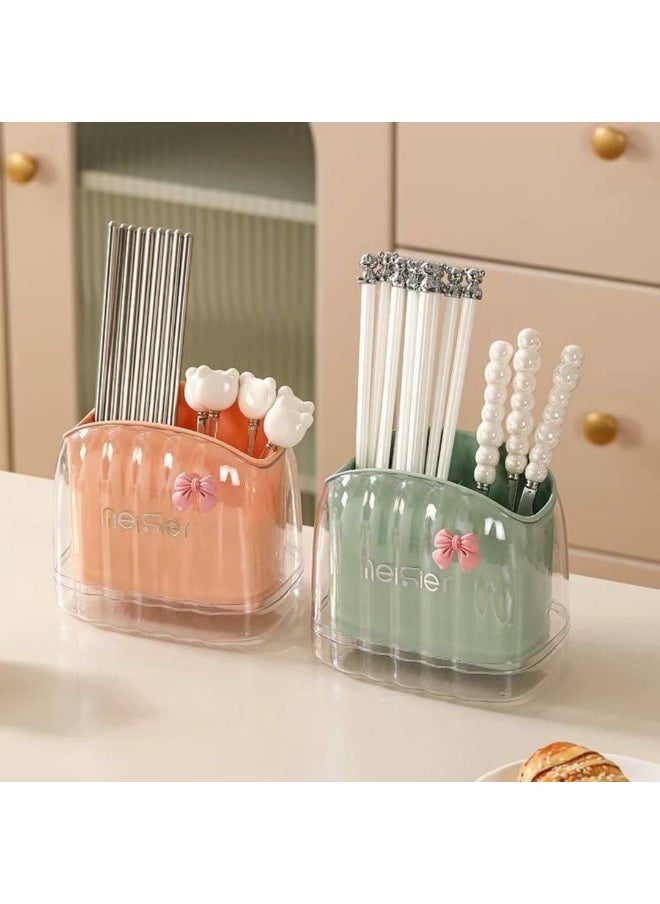 Generic Acrylic Spoon Drainer with 2 Compartments and Separate Base – Stylish Design with Bow Sticker SE  - Image 4