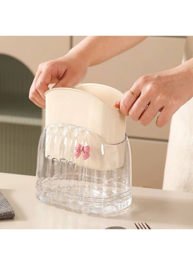 Generic Acrylic Spoon Drainer with 2 Compartments and Separate Base – Stylish Design with Bow Sticker SE  - Image 2