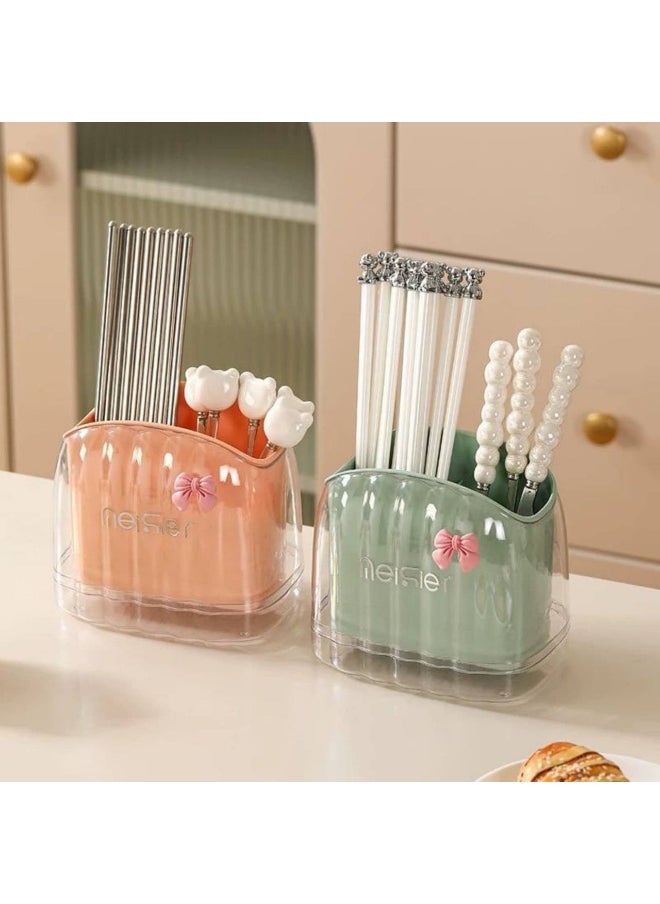 Generic Acrylic Spoon Drainer with 2 Compartments and Separate Base – Stylish Design with Bow Sticker SE  - Image 1