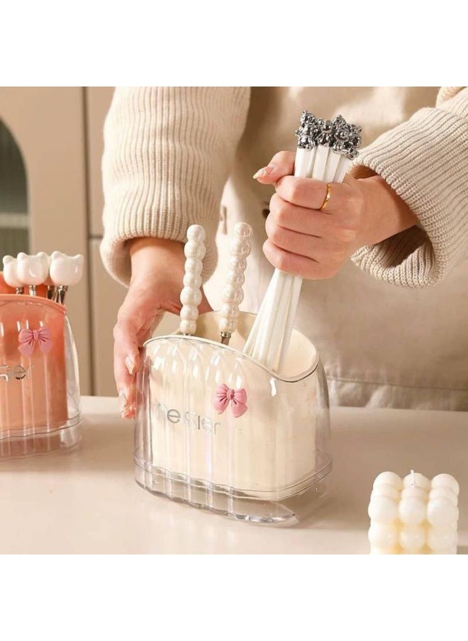 Generic Acrylic Spoon Drainer with 2 Compartments and Separate Base – Stylish Design with Bow Sticker SE  - Image 3