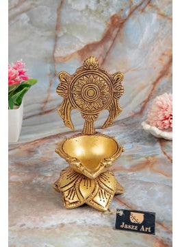 Jaszz Art Jaszz Art Brass Chakra Diya with Stand 9 8 13 inches 620g Ethnic Design Handmade Curved Oil Wick Antique Deepak Lamp for Home Decor Temple Puja Office Counter Decoration Festival Gift 
