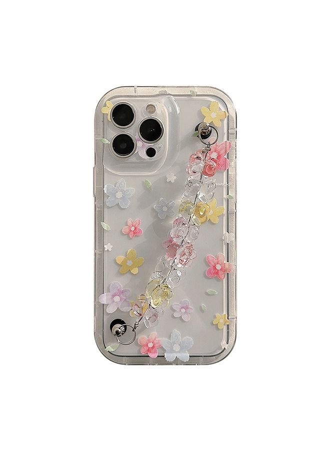 Case for iPhone 14 Pro Max Case,Colorful Flowers Pattern Clear Phone Case with Strap Wrist,Slim Case Compatible with iPhone 14 Pro Max,TPU material Anti-Scratch Phone Fashion Cover Women Girls - Image 1